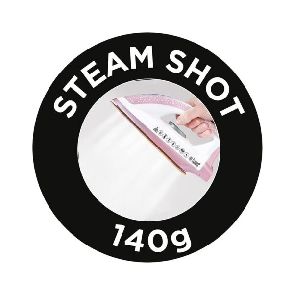 Russell Hobbs Steam Power Pearl Steam Generator Iron Ceramic Soleplate 2600W 1.3 Litres Water Tank - Pink & White - Image 10