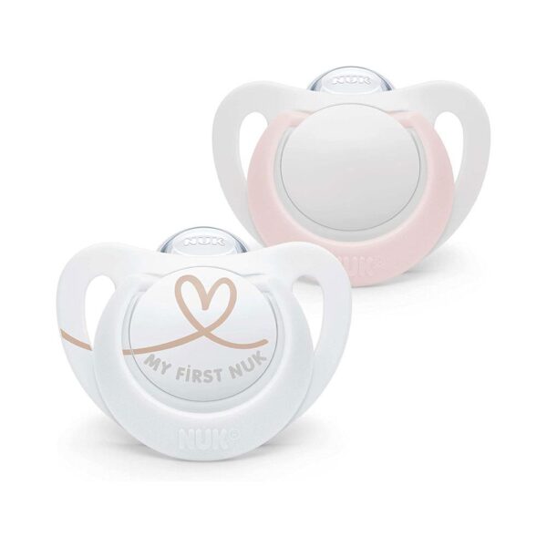 NUK Star Newborn Baby Soother Dummy Silicone 0-2 Months 2 Count - Pink