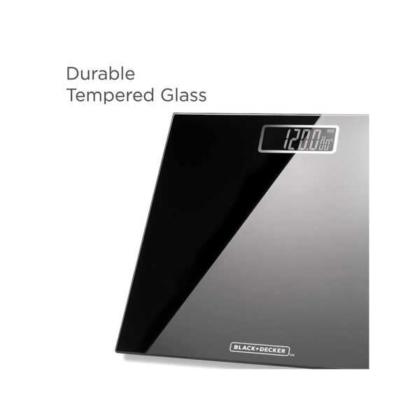 Black & Decker Digital Bathroom Scale High Precision Sensor System Durable Tempered Glass 170kg Capacity - Black - Image 6