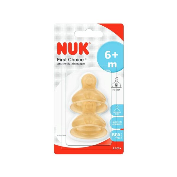 NUK First Choice Baby Bottle Latex Teat Size 2 Medium Feed Hole Orthodontic Anti-Colic 6-18 Months 2 Count - Yellow - Image 2