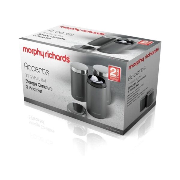Morphy Richards Accents Kitchen Storage Canisters Set of 3 Stainless Steel - Titanium - Image 3