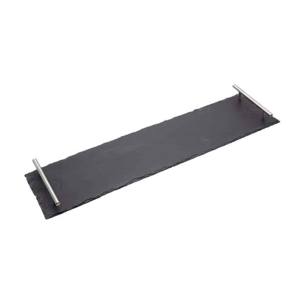 Artesa Appetiser Slate Serving Platter With Brushed Metal Handles Gift Box 60cm x 15cm - Grey - Image 3