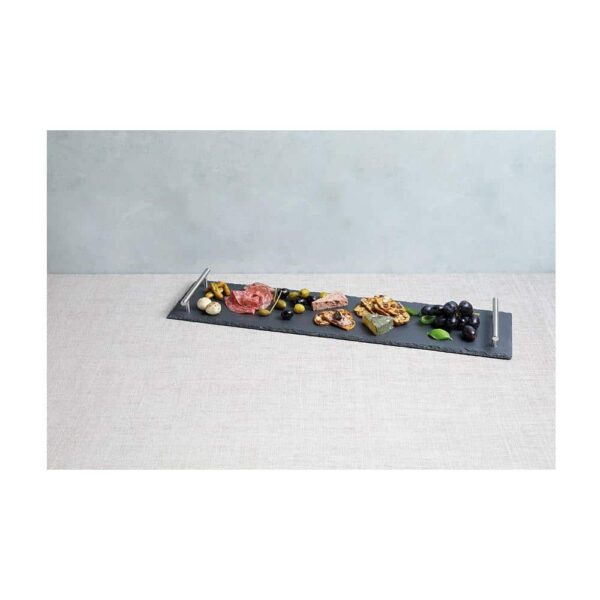 Artesa Appetiser Slate Serving Platter With Brushed Metal Handles Gift Box 60cm x 15cm - Grey - Image 4