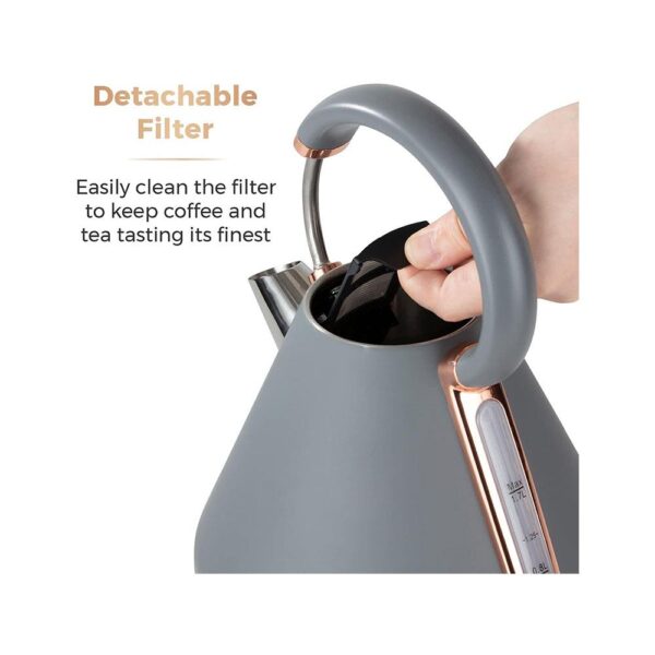 Tower Cavaletto Pyramid Electric Kettle 3000W 1.7 Litre - Grey & Rose Gold - Image 6