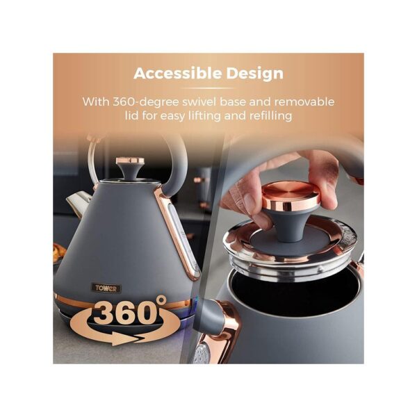 Tower Cavaletto Pyramid Electric Kettle 3000W 1.7 Litre - Grey & Rose Gold - Image 7