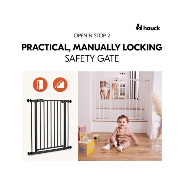 Hauck Open N Stop 2 Practical Manually Locking Baby Safety Gate 75-80cm - Black - Image 2
