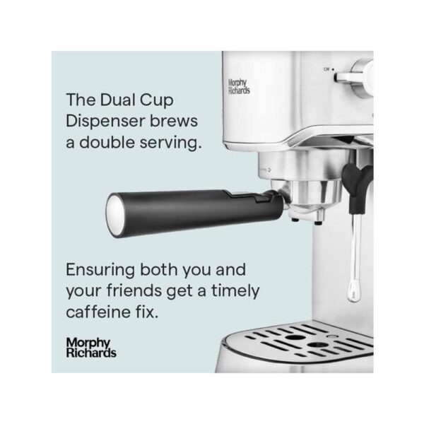 Morphy Richards Traditional Compact Pump Espresso Machine Stainless Steel 1450W 1 Litres - Silver - Image 4