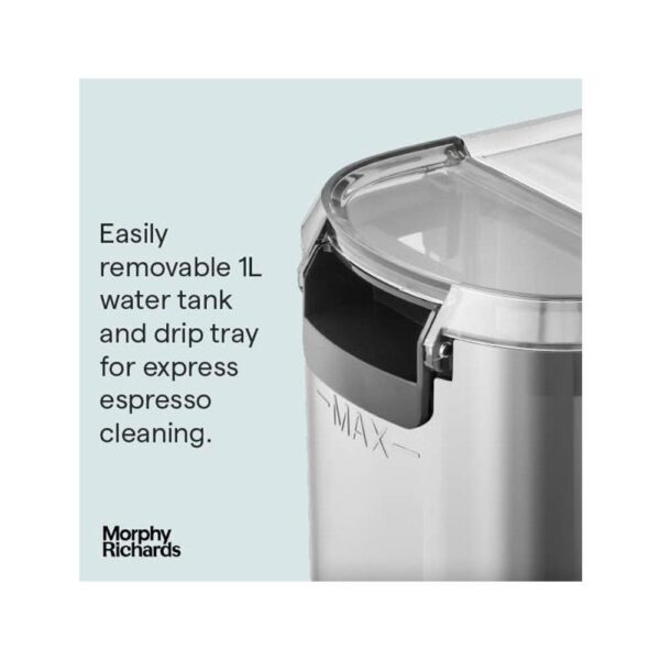 Morphy Richards Traditional Compact Pump Espresso Machine Stainless Steel 1450W 1 Litres - Silver - Image 5