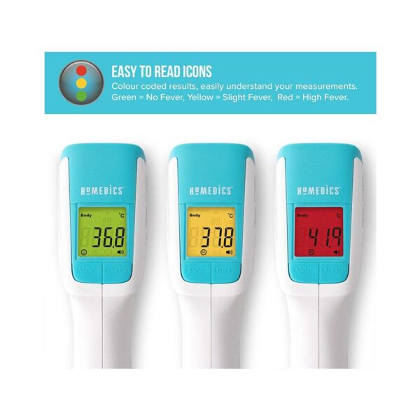 Homedics Non-Contact Infrared Body Thermometer Digital LCD Display Instant Measurement - Green/Yellow/Red - Image 3