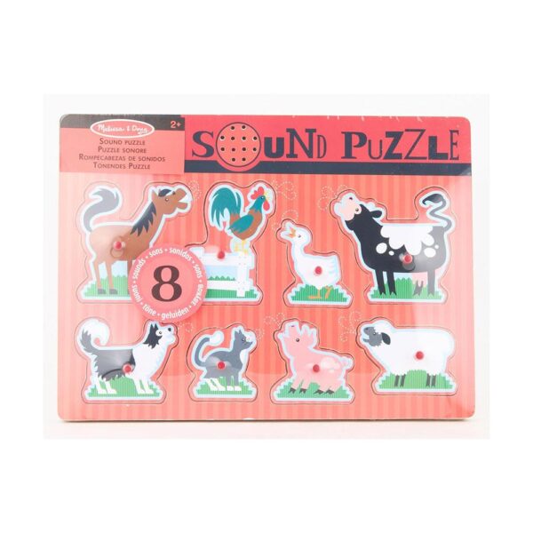 Melissa & Doug Farm Animals Sound Puzzle Board - 8 Piece Wooden Peg Puzzle With Sound Effects - Multicolour - Image 2
