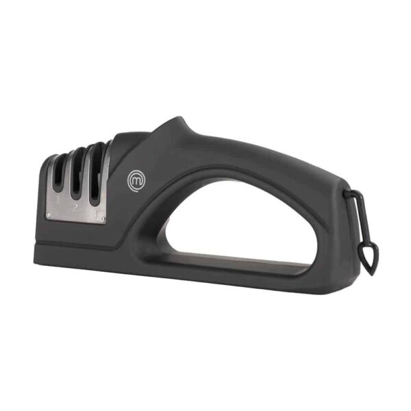 MasterChef Kitchen Knife Sharpener 3 Stage Sharpening System Coarse/Medium/Fine Soft Touch Handle Non Slip Base - Black