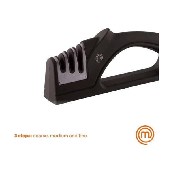 MasterChef Kitchen Knife Sharpener 3 Stage Sharpening System Coarse/Medium/Fine Soft Touch Handle Non Slip Base - Black - Image 3