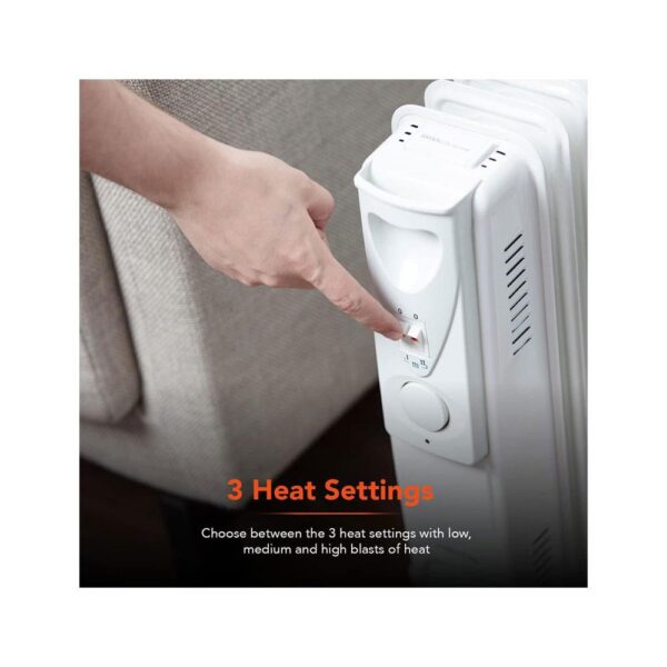 Warmlite 9 Fin Oil Filled Radiator 2000W With 3 Heat Settings & Adjustable Thermostat Overheat Protection Timer - White - Image 5