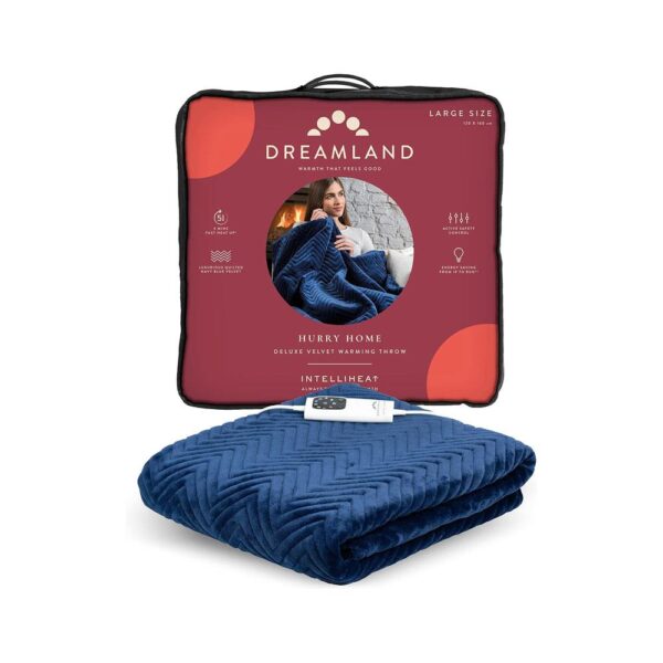 Dreamland Hurry Home Deluxe Velvet Warming Throw Blanket Large 160 X 120cm - Navy Blue
