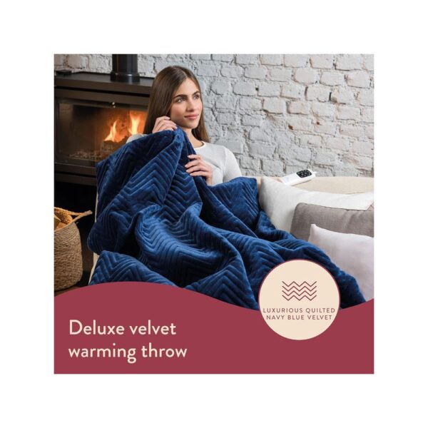 Dreamland Hurry Home Deluxe Velvet Warming Throw Blanket Large 160 X 120cm - Navy Blue - Image 2