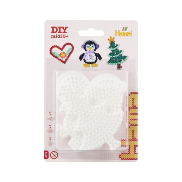 Hama Ironing Beads Pegboards Blister Heart Penguin & Christmas Tree - White
