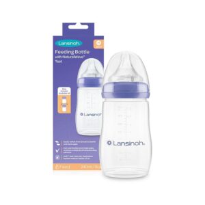 Lansinoh Baby Feeding Bottle With Natural Wave Medium Flow Teats 240ml – Purple