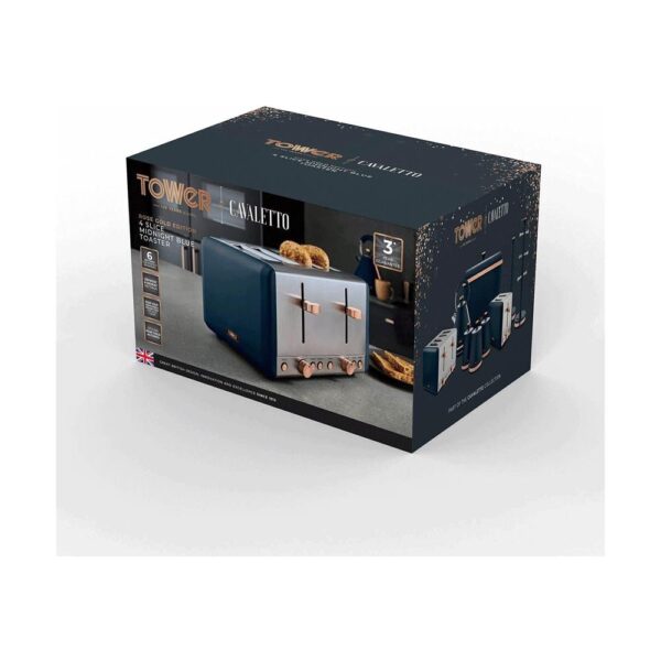 Tower Cavaletto 4 Slice Toaster Stainless Steel 1800W - Midnight Blue & Rose Gold - Image 8