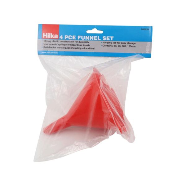 Hilka 4 Piece Funnel Set Plastic Pouring Funnels 55 To 125mm - Red - Image 3