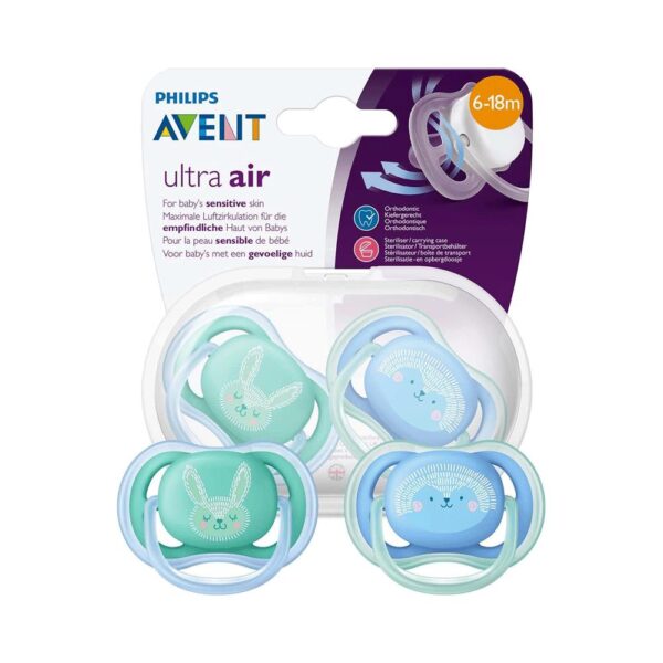 Philips Avent Ultra Air Dummy Soother Breathable Orthodontic 6-18 Months 2 Pack - Rabbit/Hedgehog