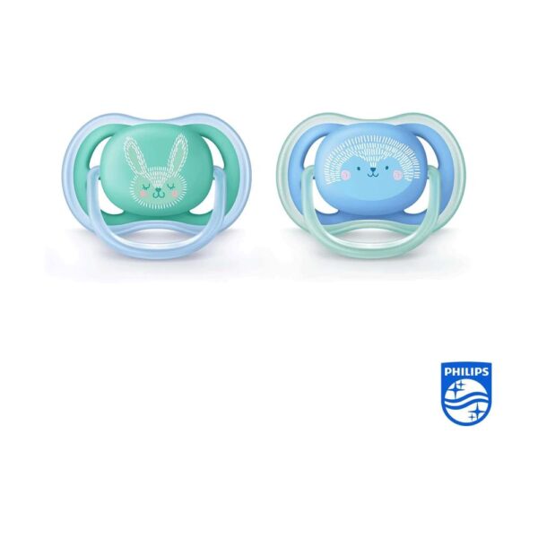Philips Avent Ultra Air Dummy Soother Breathable Orthodontic 6-18 Months 2 Pack - Rabbit/Hedgehog - Image 2