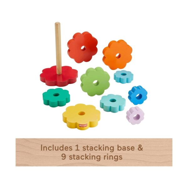 Fisher-Price Wooden Ring Stacker Toddler Fine Motor Toy - 10 Wood Pieces - Image 5