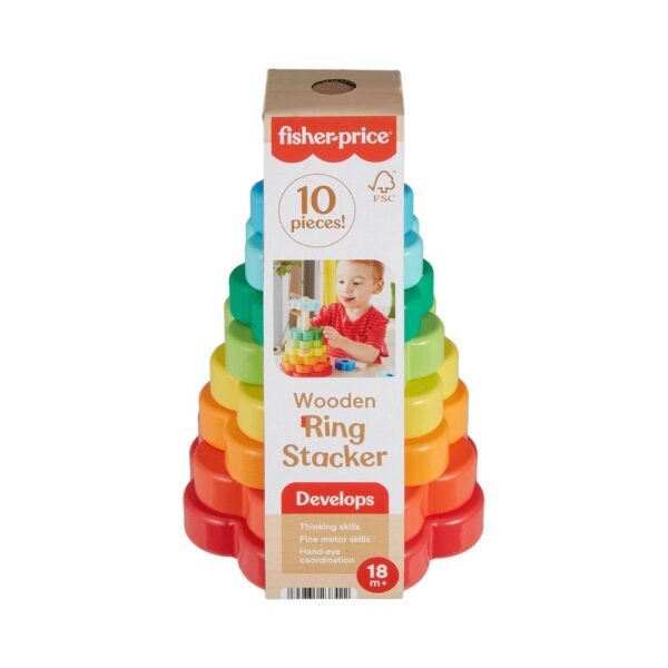 Fisher-Price Wooden Ring Stacker Toddler Fine Motor Toy - 10 Wood Pieces - Image 6