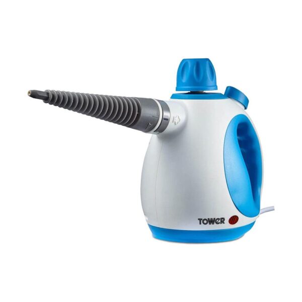 Tower THS10 Handheld Steam Cleaner Includes Crevice Tool Flexible Hose Brush Tool Microfiber Cloth 1050W 250ml - Blue