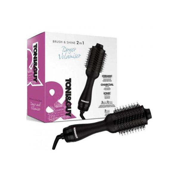 Toni & Guy Brush & Shine 2 In 1 Hair Dryer Volumiser - Black
