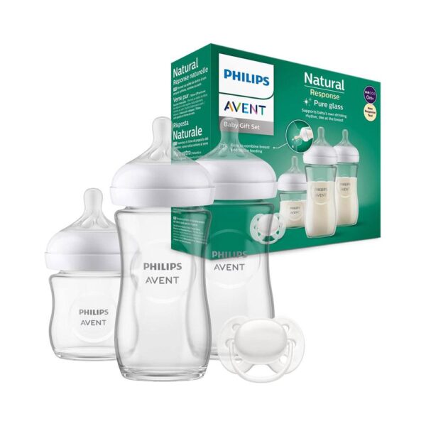 Philips Avent Natural Response 3 Baby Bottle Pure Glass 1 x 120ml & 2 x 240ml Baby Gift Set - Transparent