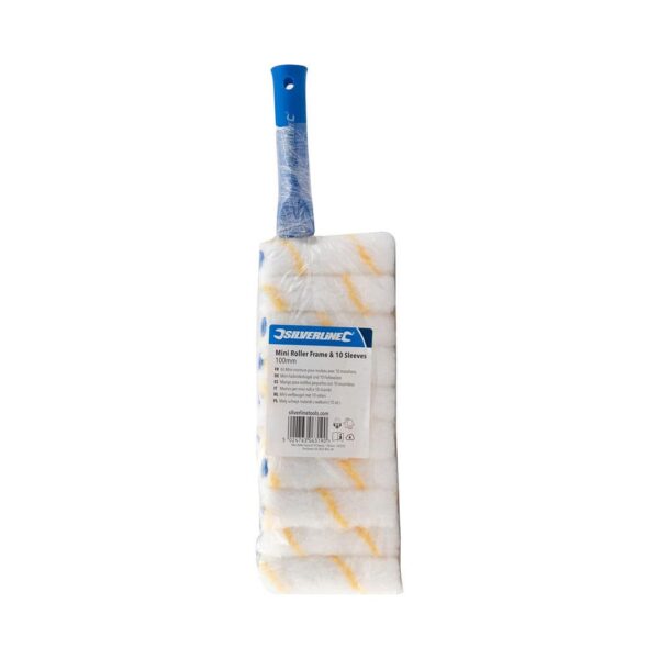 Silverline Mini Paint Roller Frame & 10 Emulsion Sleeves Decorating 100mm Set - Multicolour - Image 2