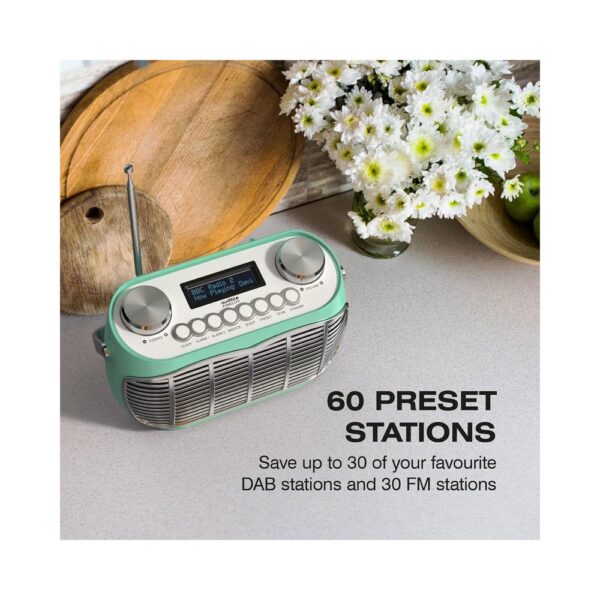 Audible Fidelity Detroit DAB/DAB Plus Retro Radio With Alarm Clock LCD Display - Green - Image 4