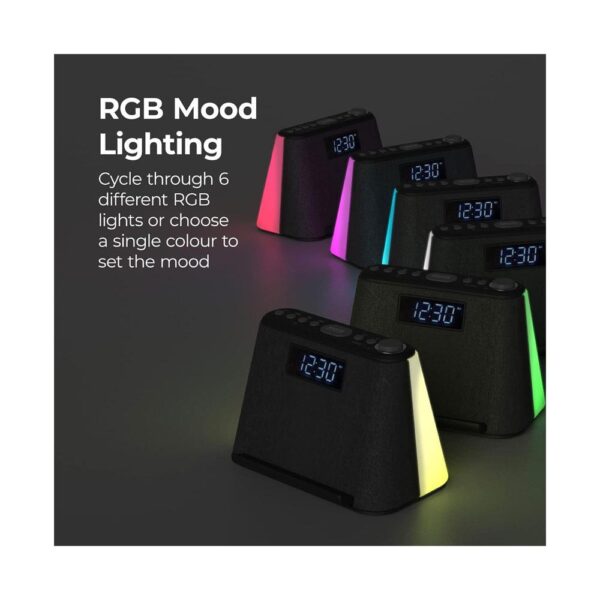 i-box Glow Bedside Alarm Clock With Bluetooth Wireless Charging & Nightlight 5W Stereo Speaker - Black - Image 3