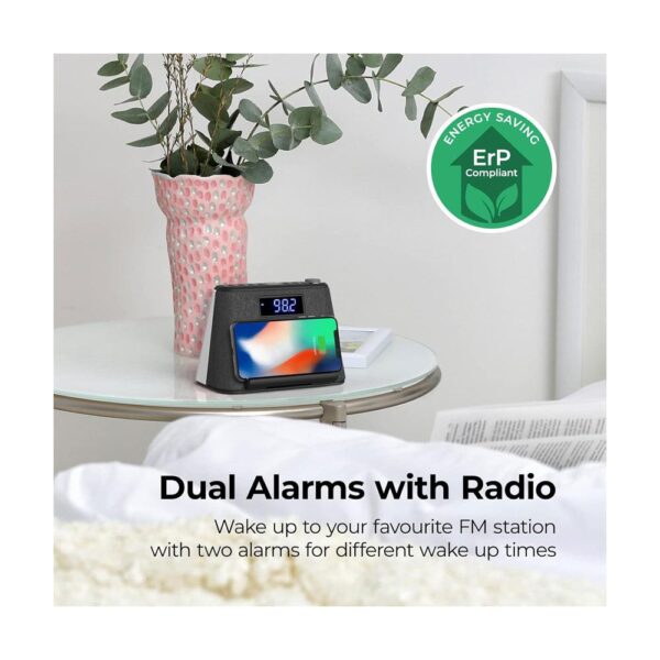 i-box Glow Bedside Alarm Clock With Bluetooth Wireless Charging & Nightlight 5W Stereo Speaker - Black - Image 4
