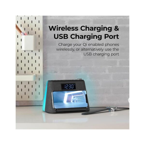 i-box Glow Bedside Alarm Clock With Bluetooth Wireless Charging & Nightlight 5W Stereo Speaker - Black - Image 7