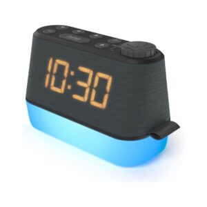 i-box MiniGlow Alarm Clock Radio With Night Light USB Charging Port LED Display – Black/Blue