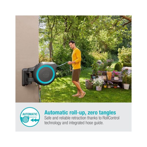 Gardena Wall-Mounted Hose Box RollUp M/L 25m - Turquoise - Image 3