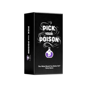 Pick Your Poison Family Edition Card Game Box Front – Party Game with 300 Scenario Cards