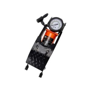 Hilka RAC heavy duty single barrel foot pump orange and black front view