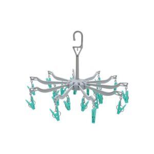 JVL 10 arm folding sock dryer with 20 pegs aqua grey white