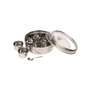 Dexam School of Wok stainless steel spice dabba with clear lid