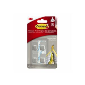 3M Command small stainless steel metal hooks with clear adhesive strips