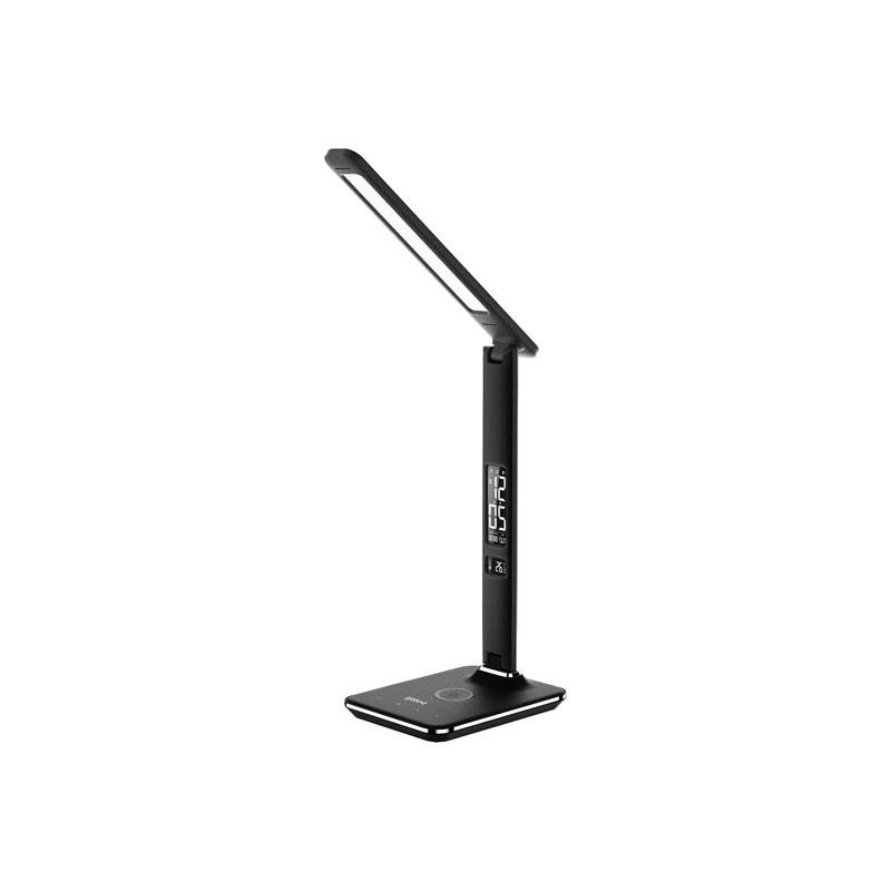 Groov-e Ares LED desk lamp with wireless charging pad and digital clock black