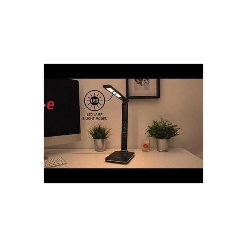 Groov-e Ares Desk LED Lamp With Wireless Charging Pad & Clock Black - Image 5