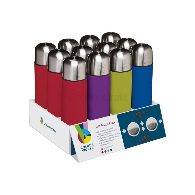 Colourworks Vacuum Flasks Hot Cold Drinks 500ml Stainless Steel 1 Pack Assorted Colours