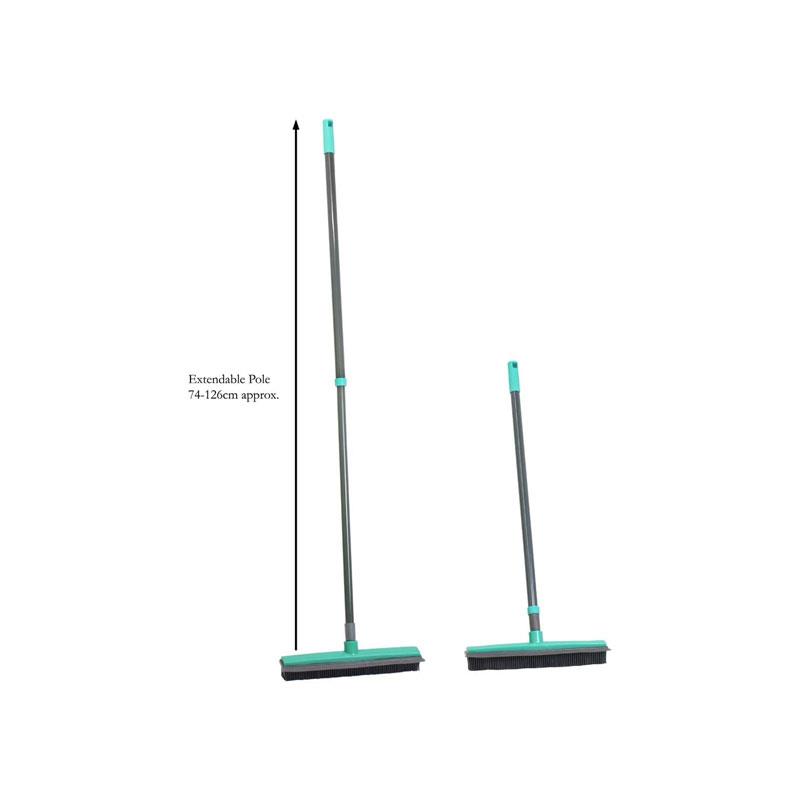 JVL Indoor Extendable Rubber Bristle Brush Broom With Squeegee Turquoise/Grey - Image 2