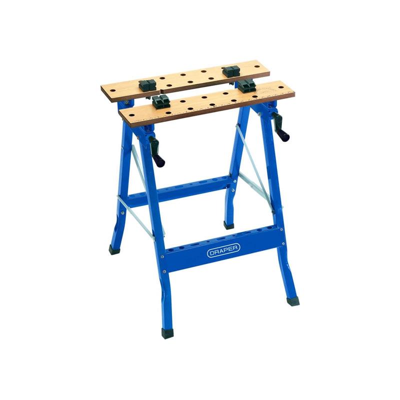 Draper fold down workbench MDF steel frame blue brown