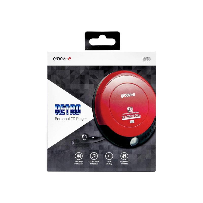 Groov-e Retro Series Personal CD Player CD-R & CD-RW Playback Earphones Included Micro-USB Battery Powered Red - Image 4