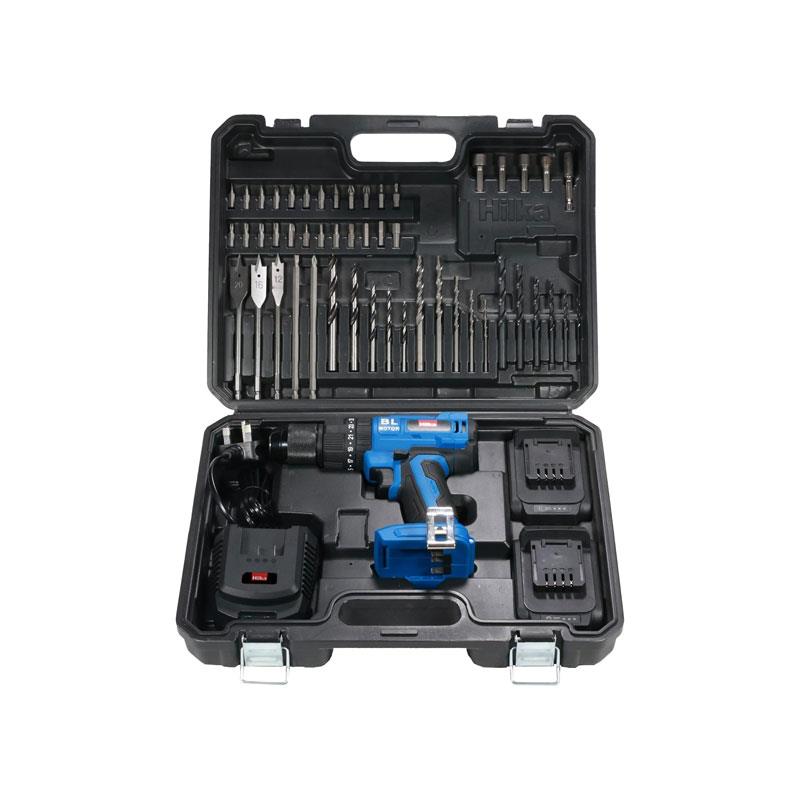 Hilka Tools 18V Li-ion brushless combi drill with batteries and accessories