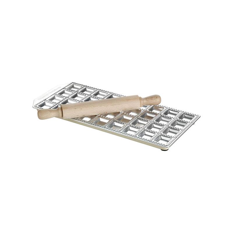 imperia 36 hole ravioli tray with rolling pin stainless steel